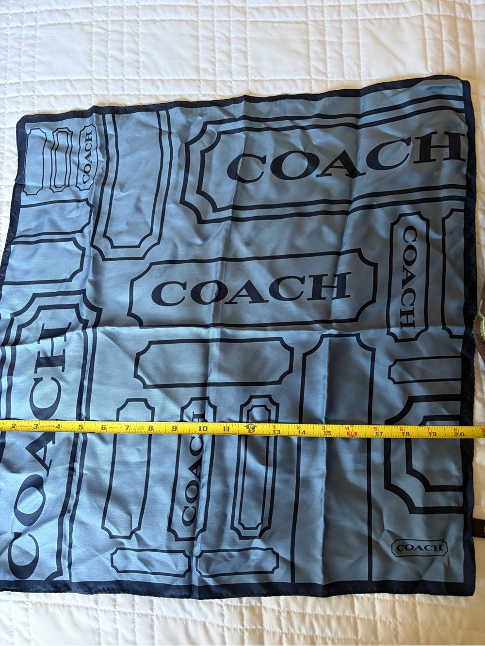 Vintage Coach Logo Print Silk Scarf in Navy Blue 20” x 20”